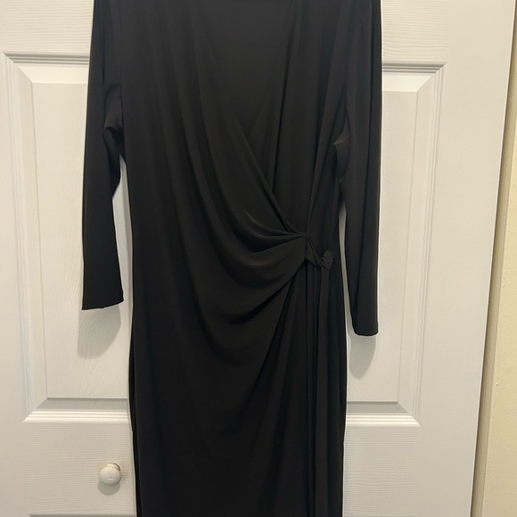 Ann Klien Black Faus Stretch Wrap around Dress Size 16. 3/4 Length sleeves. - Picture 5 of 5